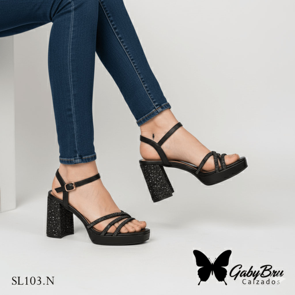 Sandalia de Negro Brillante (SL103.N) - Gabybru Calzados