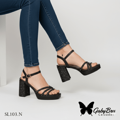 Sandalia de Negro Brillante (SL103.N) - Gabybru Calzados