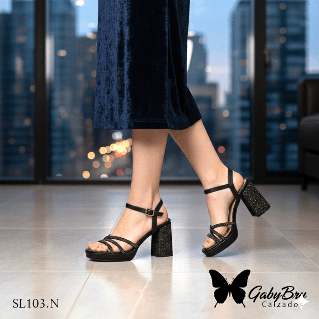 Sandalia de Negro Brillante (SL103.N) - Gabybru Calzados
