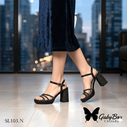 Sandalia de Negro Brillante (SL103.N) - Gabybru Calzados