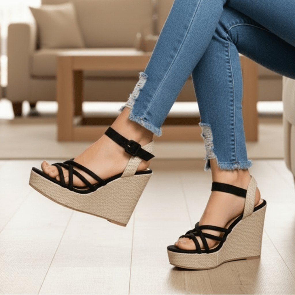 Sandalias de Cuña Cruzadas (SL134.N) - Gabybru Calzados