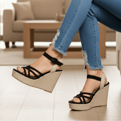 Sandalias de Cuña Cruzadas (SL134.N) - Gabybru Calzados