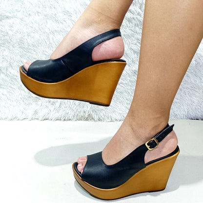 Sandalias de Mujer Cuña Negra (Ñ5.N) - Gabybru Calzados