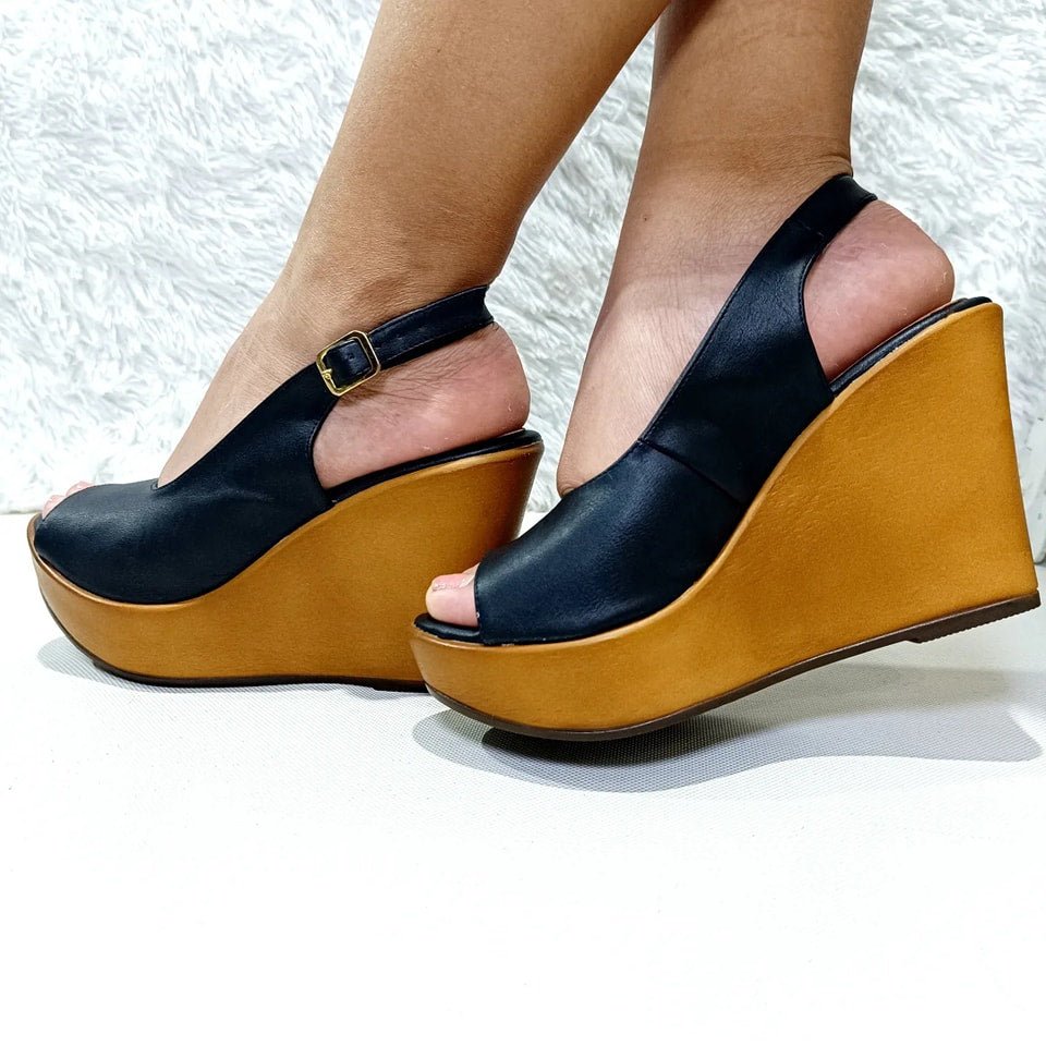 Sandalias de Mujer Cuña Negra (Ñ5.N) - Gabybru Calzados