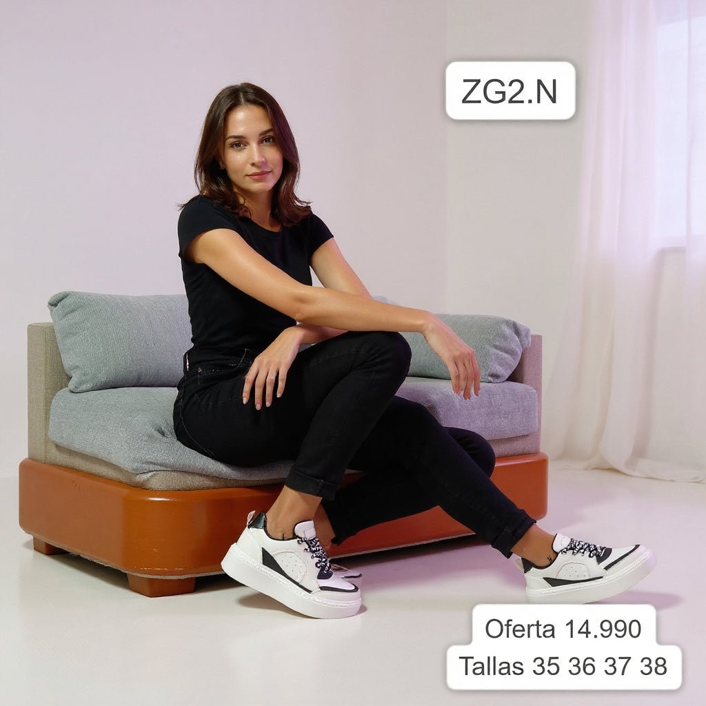 Zapatillas De Mujer Blanca/Negra (ZG2.BN) - Gabybru Calzados