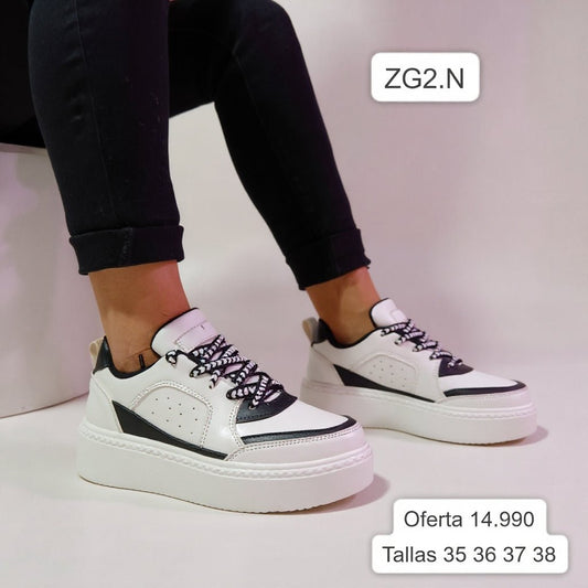 Zapatillas De Mujer Blanca/Negra (ZG2.BN) - Gabybru Calzados
