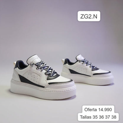 Zapatillas De Mujer Blanca/Negra (ZG2.BN) - Gabybru Calzados