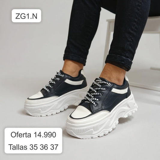 Zapatillas Plataforma Negra/Blanca (ZG1.NB) - Gabybru Calzados