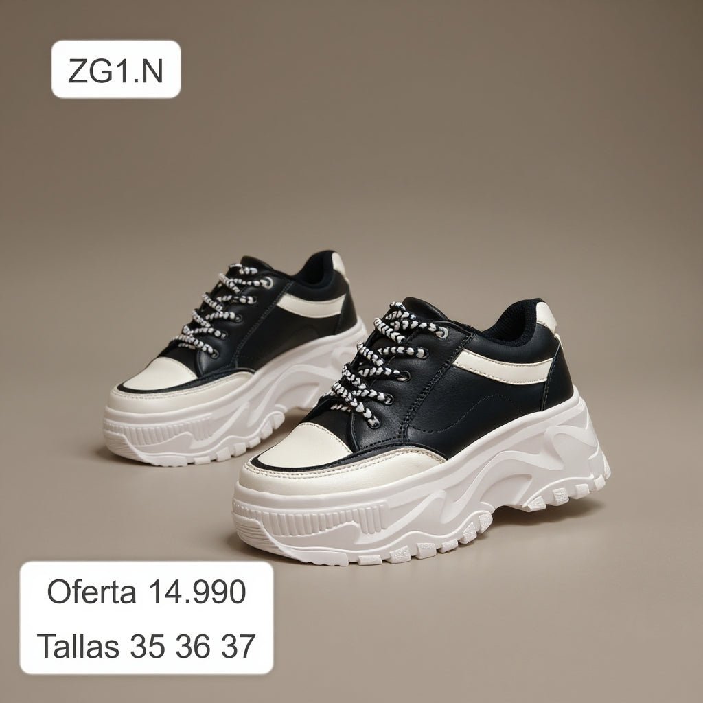 Zapatillas Plataforma Negra/Blanca (ZG1.NB) - Gabybru Calzados