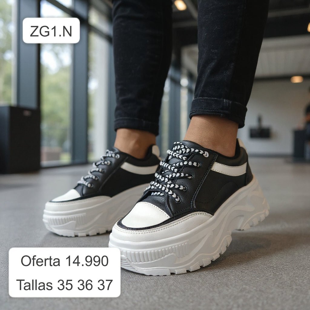 Zapatillas Plataforma Negra/Blanca (ZG1.NB) - Gabybru Calzados