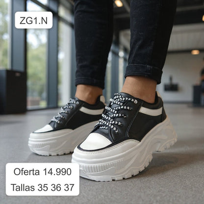 Zapatillas Plataforma Negra/Blanca (ZG1.NB) - Gabybru Calzados