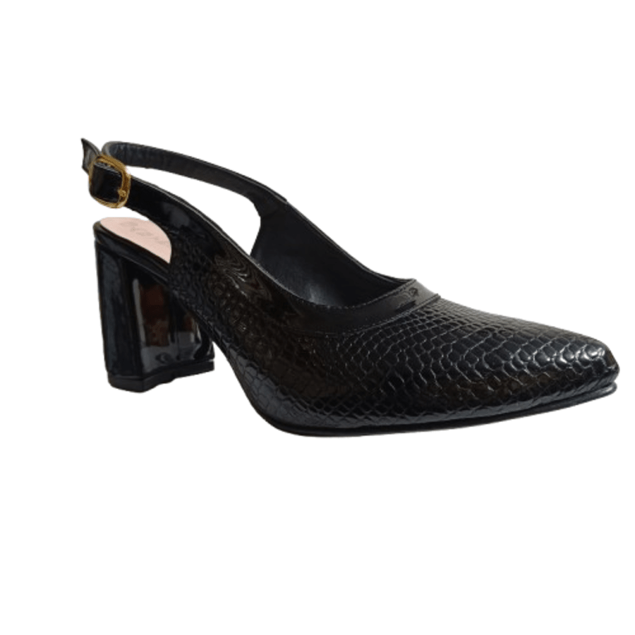 Zapato mujer negro talon abierto Charol (SL85.n) - Gabybru Calzados