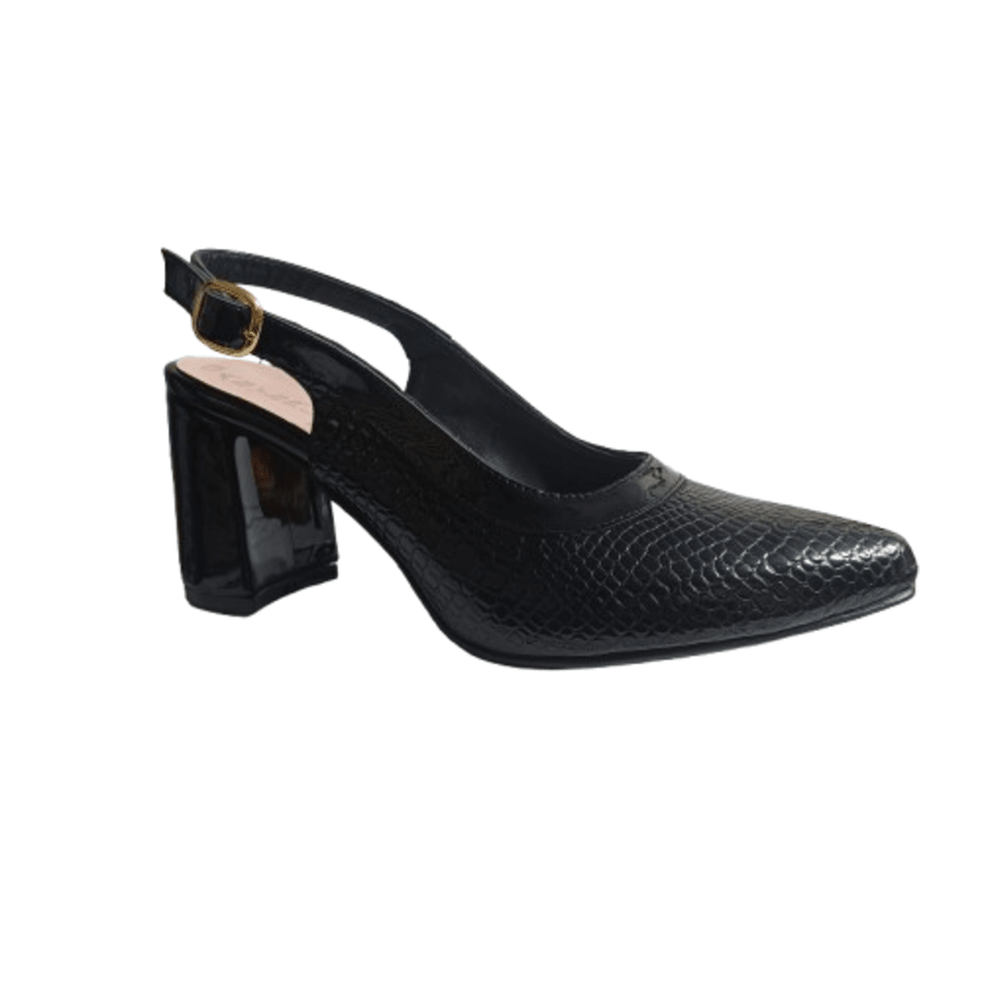 Zapato mujer negro talon abierto Charol (SL85.n) - Gabybru Calzados