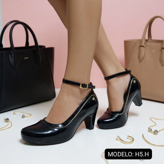 Zapato negro charol mujer bajo (H5.H) - Gabybru Calzados