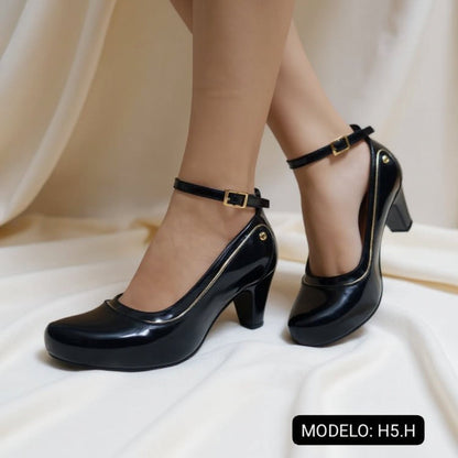 Zapato negro charol mujer bajo (H5.H) - Gabybru Calzados