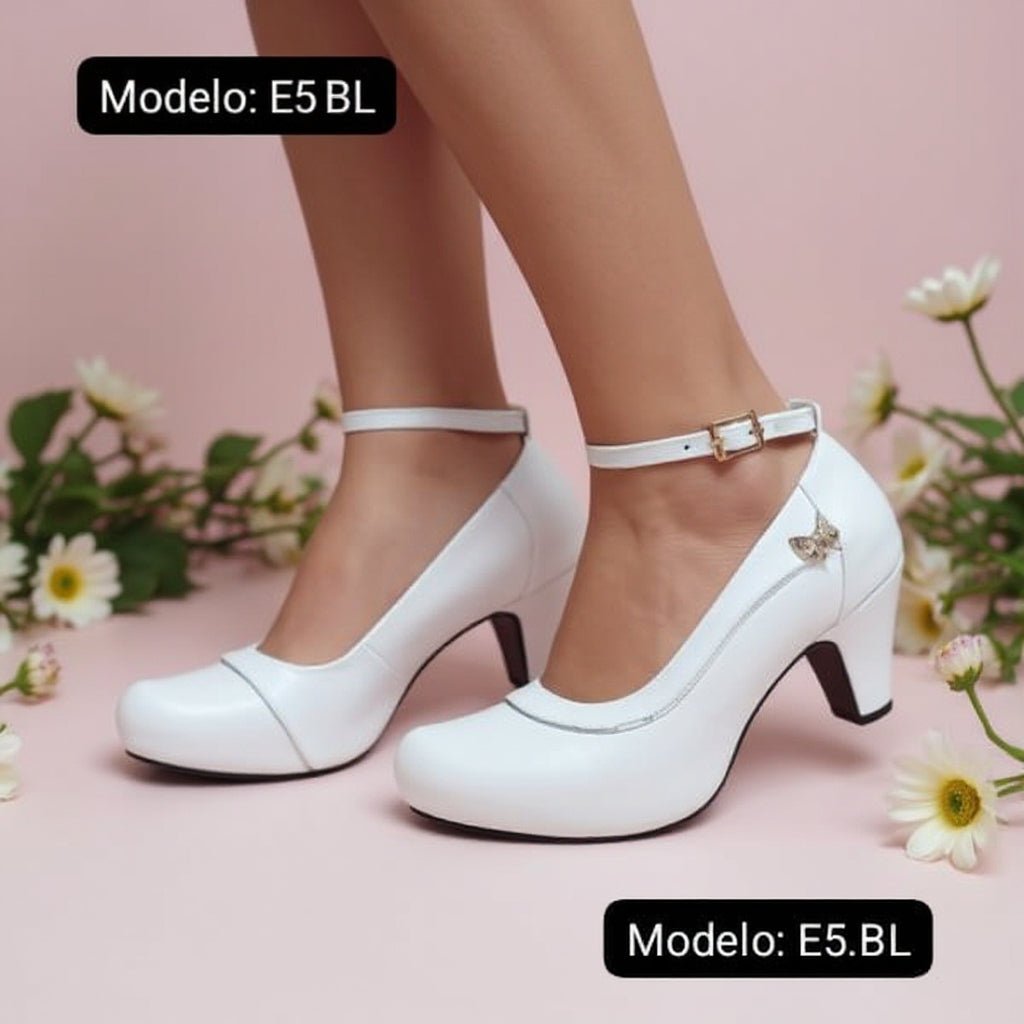 Zapatos de mujer taco bajo blanco (E5.BL) - Gabybru Calzados