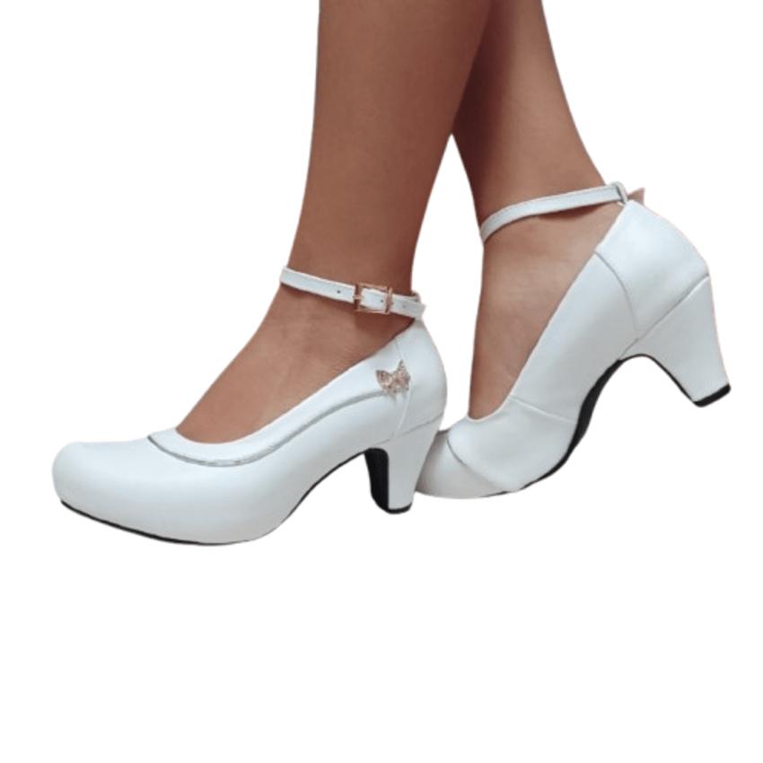 Zapatos de mujer taco bajo blanco (E5.BL) - Gabybru Calzados