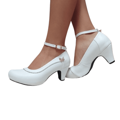 Zapatos de mujer taco bajo blanco (E5.BL) - Gabybru Calzados