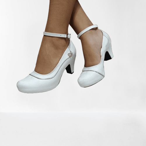 Zapatos de mujer taco bajo blanco (E5.BL) - Gabybru Calzados