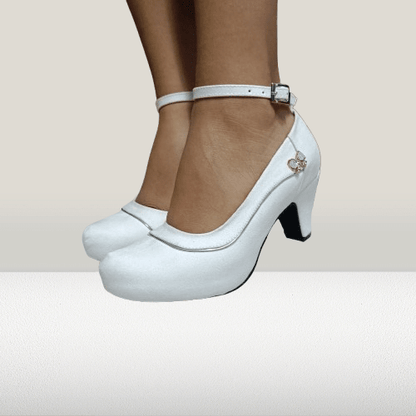 Zapatos de mujer taco bajo blanco (E5.BL) - Gabybru Calzados