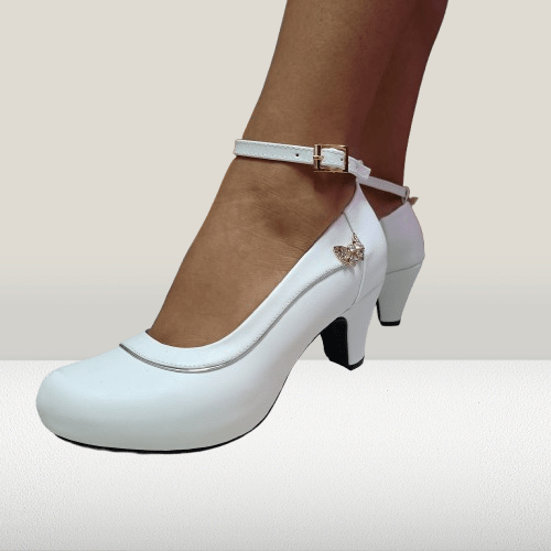 Zapatos de mujer taco bajo blanco (E5.BL) - Gabybru Calzados